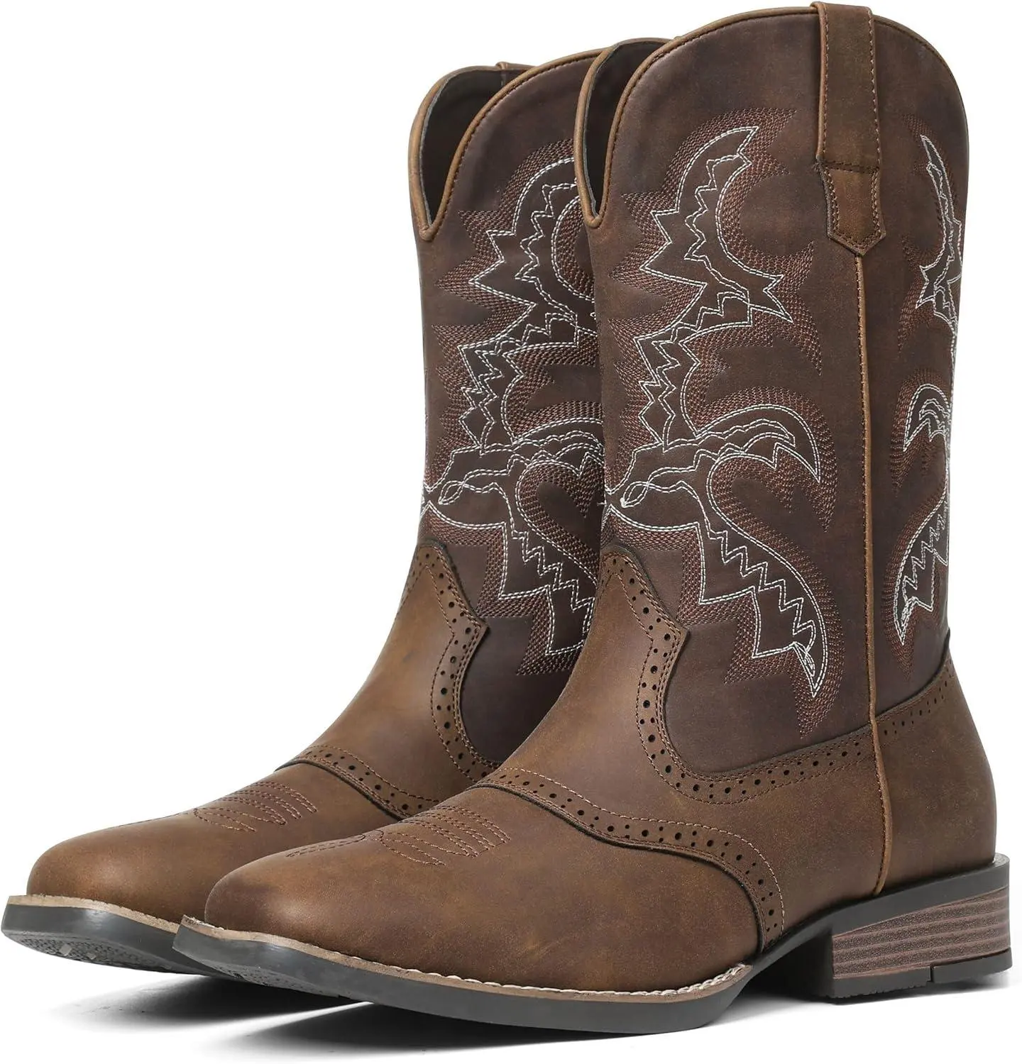EROCALLI Men's Western Cowboy Boots - Square Toe, Mid Calf, Embroidered Detail, Pull On Shoe with Country Boy Style for Work Footwear, Work‑To‑Casual