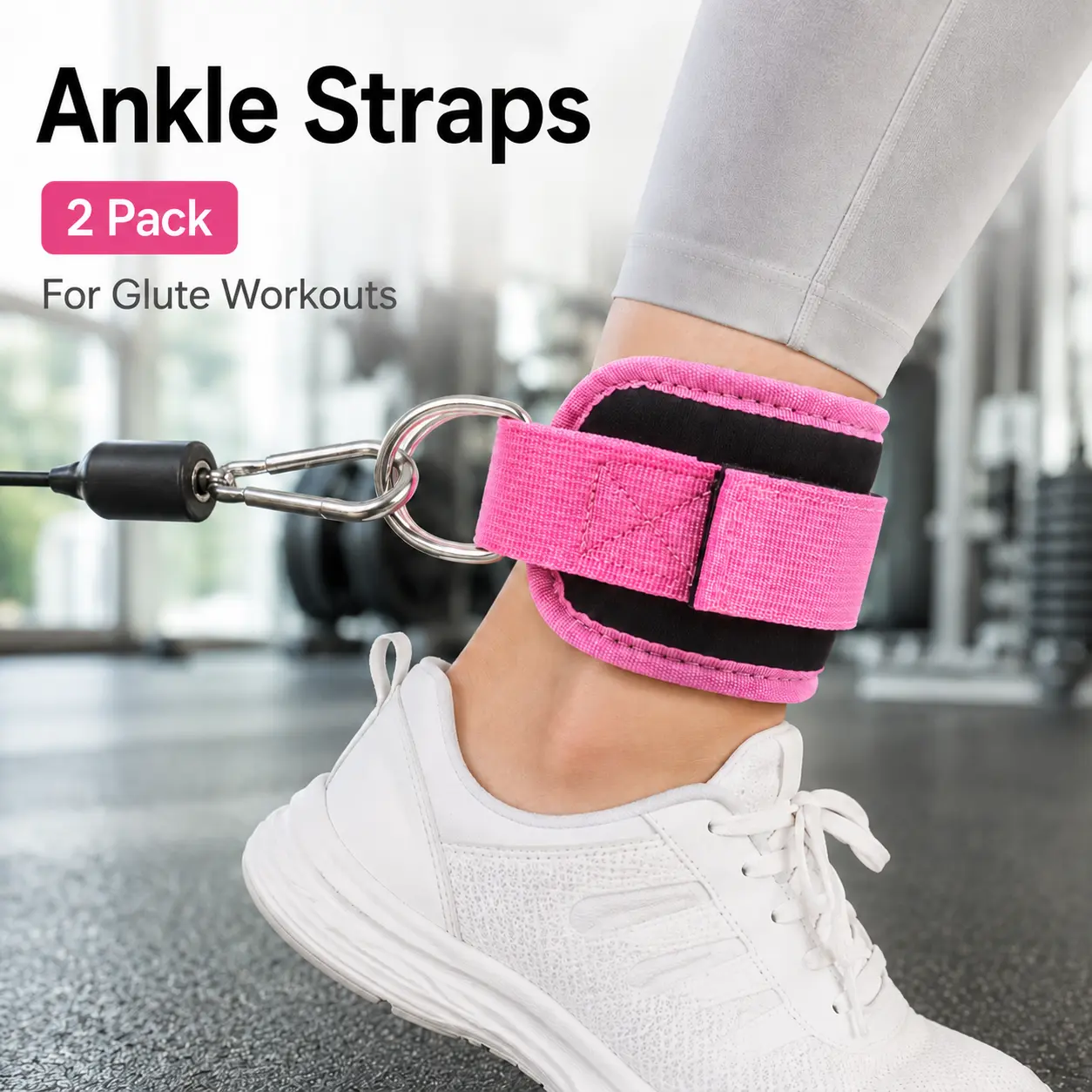 Heavy Duty Padded Fabric D-Ring Ankle Straps - Multi-Size Adjustable, No-Slip Cuffs, Strong Connection, Ankle Attachment Weight Bands for Cable Fitness Machine, Resistance Band Workout, Leg Extensions, Hip Abductors