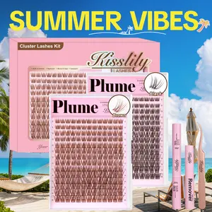 Plume| Kisslily Brown Lashes Natural Lash Clusters With Invisible Band DIY Lash Extension Kit Eyelash Kit with Bond and Seal 8-16mm C Curl Beginner Friendly Individual Lashes Waterproof Long lasting Makeup For Girl Cosmetic #Summervibes