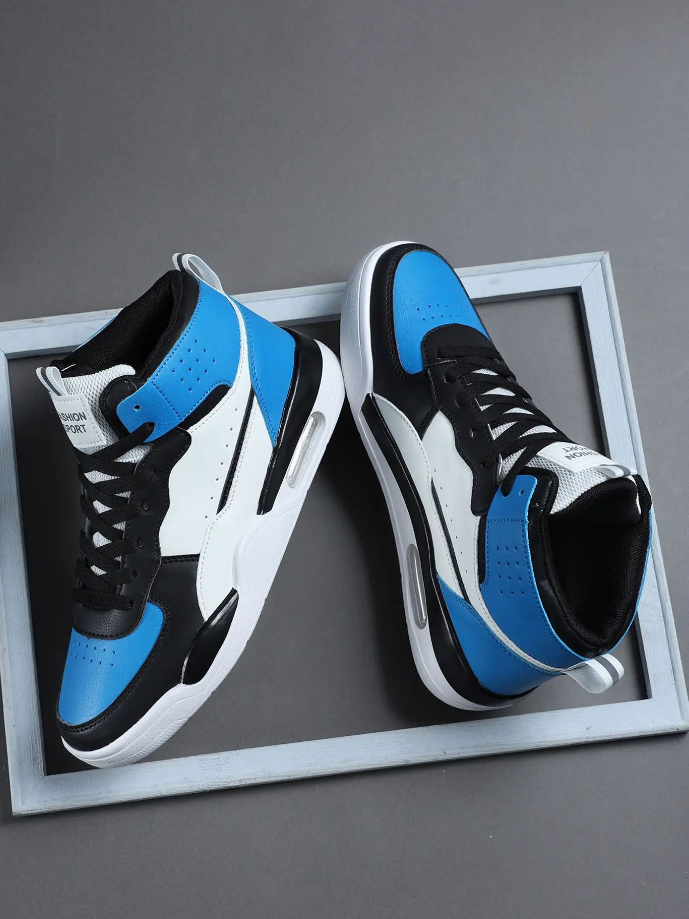 New High-Top Outdoor Men's Casual Sneakers, Laces Versatile Trendy Trainers, Comfortable Breathable Anti-Slip Durable, Air Cushion Shock Absorbing Sole