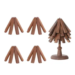 Solid Wood Set of 4 Christmas Tree Shaped Heat Protectors, Set of 4 Tabletop Protectors, Coasters, Placemats,  Household Gadgets, graduation sash Insulation Accessories, Christmas Holiday Decorations Tableware Wooden graduation leis funny