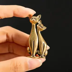 2026 Cat Design Decoration, Vintage Brass Cat Figurine, Cute Cat Statue for Home Office Desk Bookshelf Display Decoration, Ornaments, Decorative Sculptures