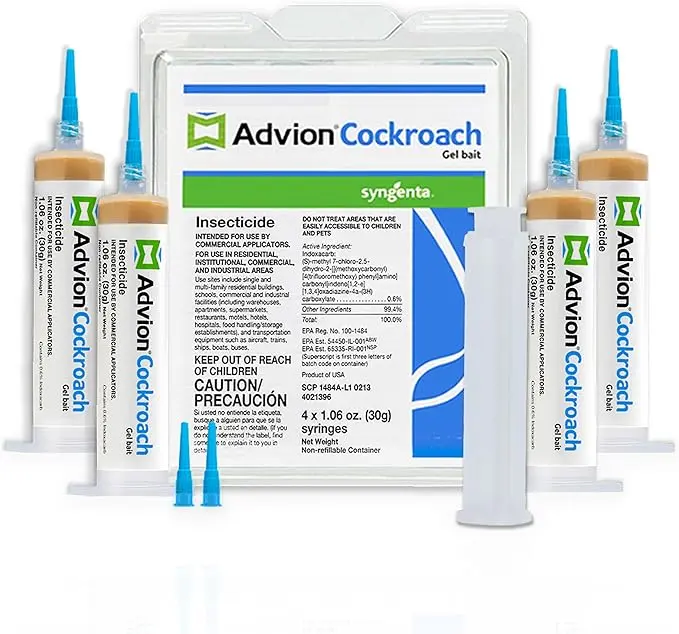 Cockroach Gel Bait, 4 Tubes x 30-Grams, 1 Plunger and 2 Tips, German Roach Insect Pest Control, Indoor and Outdoor Use, Roach Killer Gel for American, German and Other Major Cockroach Species