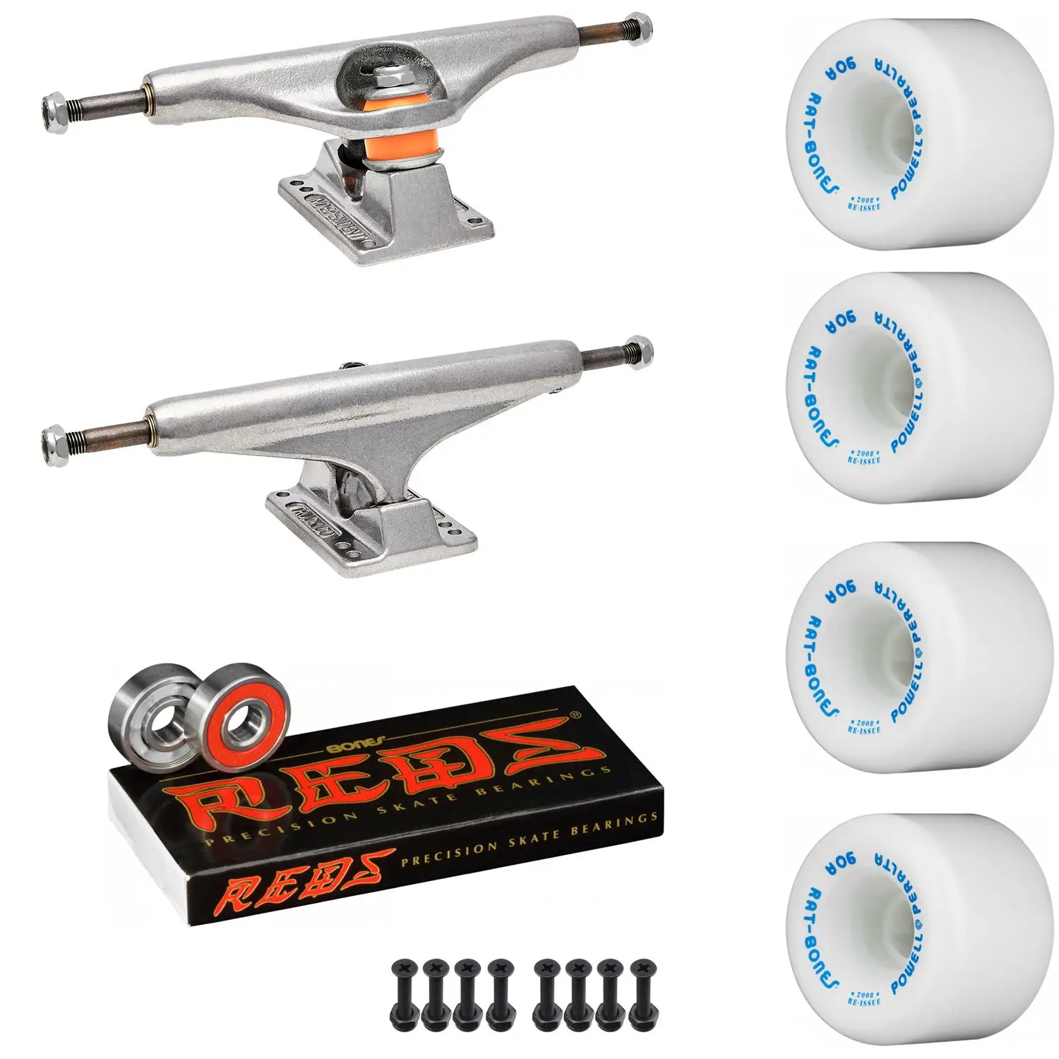 Independent Skateboard Package - 169 (9.12") Trucks, Powell Peralta Rat Bones White Wheels, Bones Reds