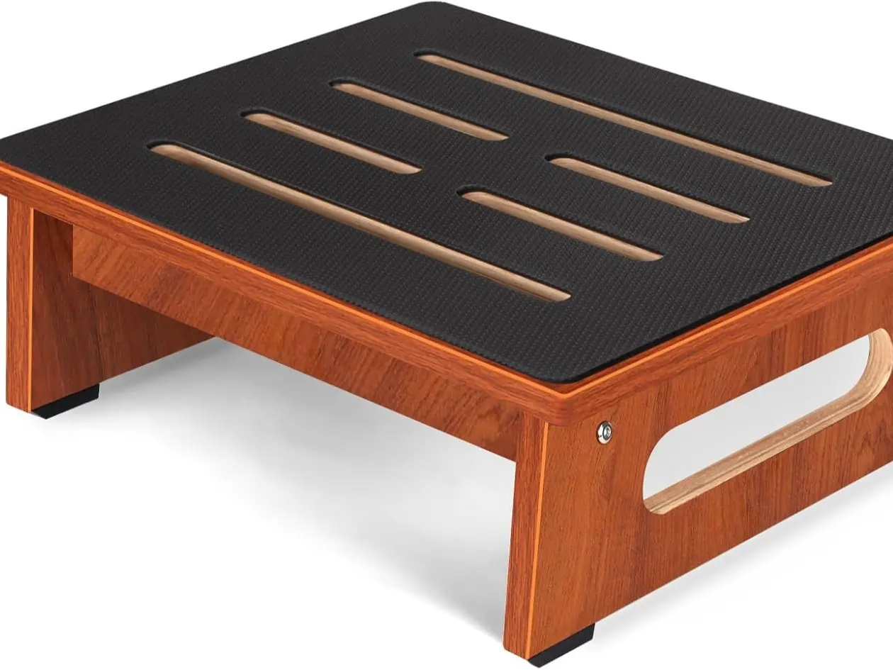 One Step Stool for Adults Seniors with Non-Slip Rubber Stepping Surface, 450 LBS Capacity, Heavy Duty Wooden Construction, 5.3 Inches Height