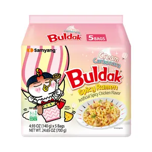 Buldak Korean Spicy Chicken Stir Fried Ramen Cream Carbonara Flavor Super Hot Spicy Noodles Authentic Ramyun (Pack of 5)