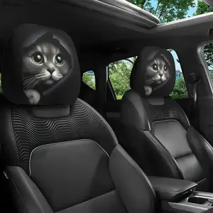 2-Pack Cute Cat Print Car Headrest Covers, Girly Funny Cat Car Seat Covers, Universal Fit Auto Interior Decor Accessories for SUV Truck Sedan Daily Driving Road Trips Travel Gift