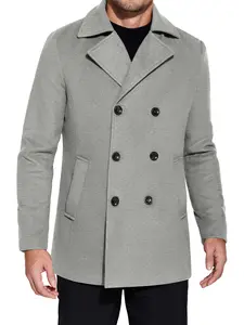 COOFANDY Fall Outfits Thin Men's Coats Double Breasted Pea Coat Winter Overcoat Short Trench Coat Notched Collar Gift Ideas