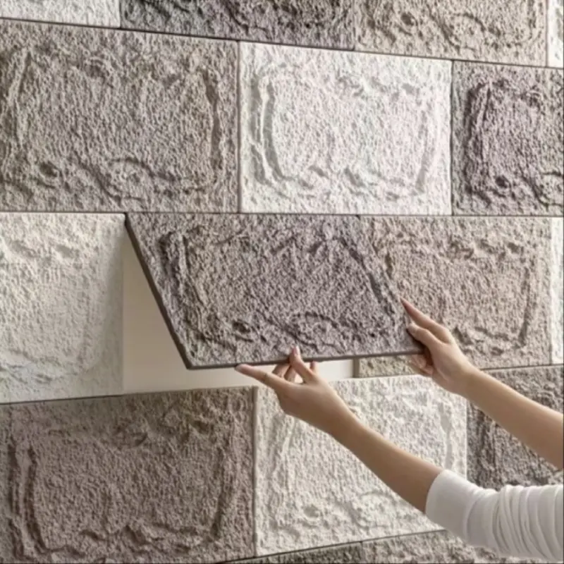 5/10 Pieces 3D Self-Adhesive Wall Tiles, 10mm Thick PU Wall Panel, Soundproof Fireproof Moisture-Proof Decorative Stone Imitation Faux Stone Panels