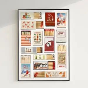Vintage Matchbox Print, Trendy Matches Poster, Retro Matchbook Wall Art, Funky Red Aesthetic Print for Apartment, no framed