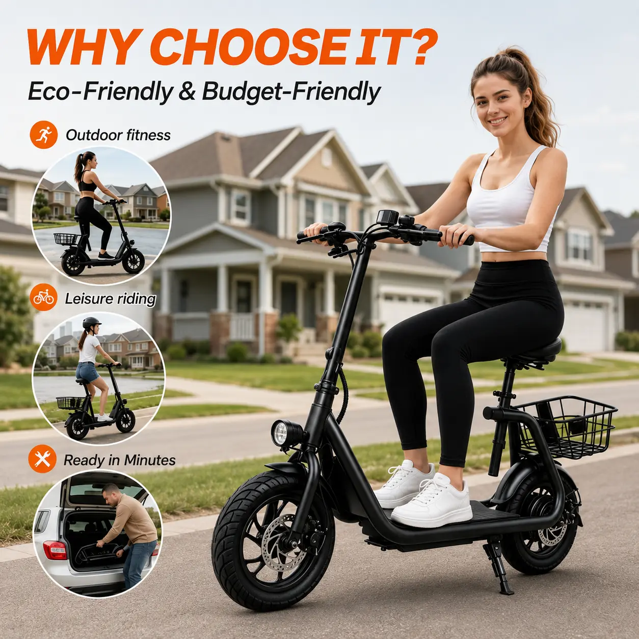 Commuter Electric Scooter – Adjustable Seat,25Mile Range, Foldable, Storage Basket summerwins,Holiday gifts  Lightweight Foldable Scooter,summerwins, Summer Outfit, Summer Outfit,, Cyber Wheels  e-scooter