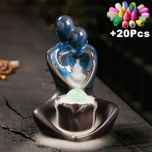 Backflow Incense Burner, 1 Count Creative Ceramic Aromatherapy Stove Craft, Fragrance Home Decoration Ornament with 20pcs Incense Cones for Living Room Bedroom Office, Scent