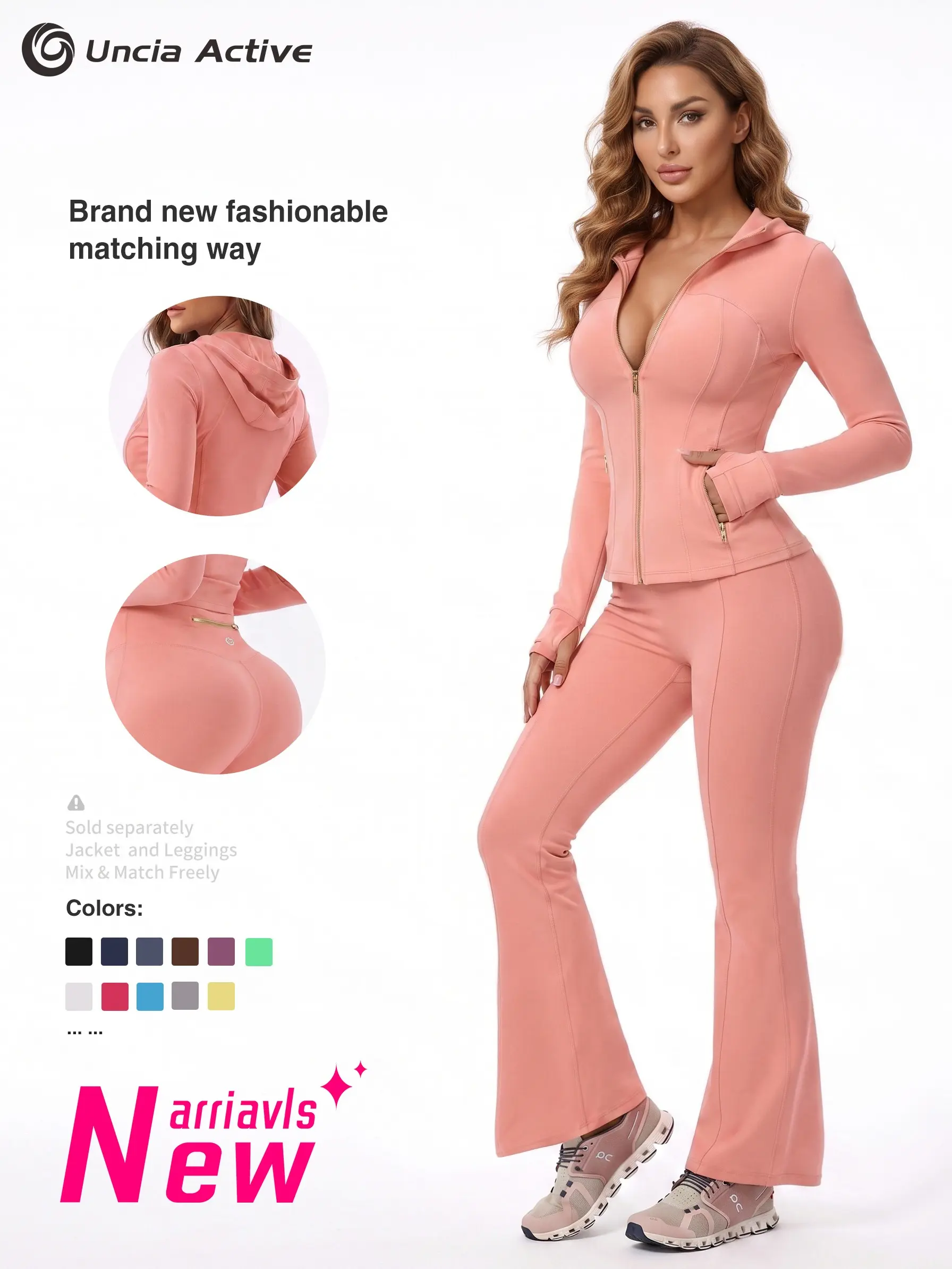 Women's 2-Piece Sports Sweat Suit, Hooded Zip-Up Jacket & Flared Leggings Activewear Set for Sports & Outdoor Activities