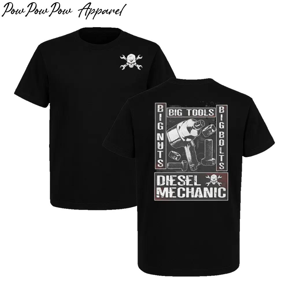 Diesel Mechanic T-Shirt Big Nuts Big Bolts Big Tools Graphic Tee – Funny Workwear Shirt Gift for Diesel Truck Mechanics Cotton Menswear