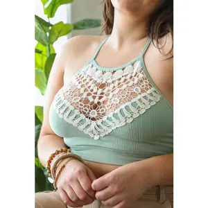 Plus Size Crochet Lace High Neck Bralette