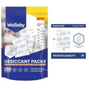 Wallaby 2 gram Silica Gel Desiccant Dehumidifier Packs (350 Count) Food Safe Pure White - Rechargeable Moisture Absorbers