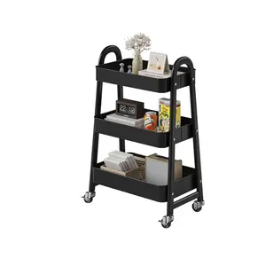 Small Rolling Snack Cart with Wheels, 3-Tier Metal Shelf for Remote Controls, Snacks, Drinks, Books, Narrow Space Organizer for Living Room Home Office
