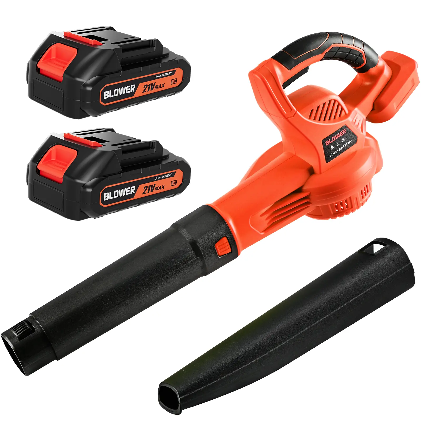 Leaf Blower Cordless with 2 Battery and Charger, High Speed Leaf Blower with 2 Tubes, 21V Electric Leaf Cleaner, Lightweight Handheld Small Blower for Patio, Garden, House, Depot, Green