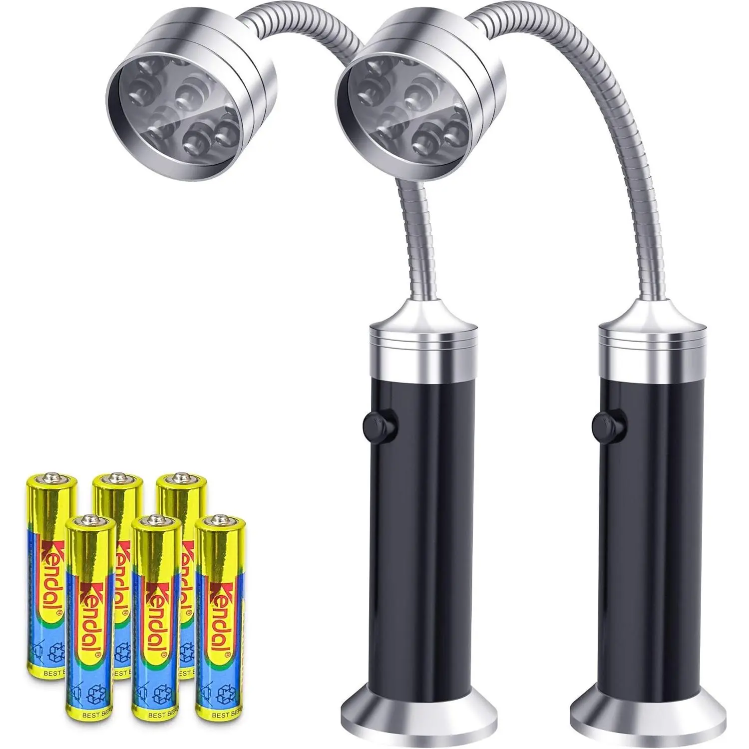 2-Pack Aluminum Adjustable Magnetic LED BBQ Grill Lights, 9 LEDs Per Unit, Super Bright Gooseneck Lamp, 360° Magnetic Baseplate, 3 AAA Batteries Included, 0.58 lbs, 100,000-Hour Lifespan, Outdoor Grilling & Tabletop Lighting Use, Unique Gift for Men, 100,