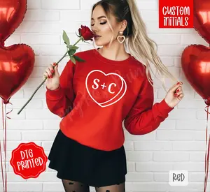 Custom Initial Valentine Sweatshirt, Trendy Women's Valentine Sweater