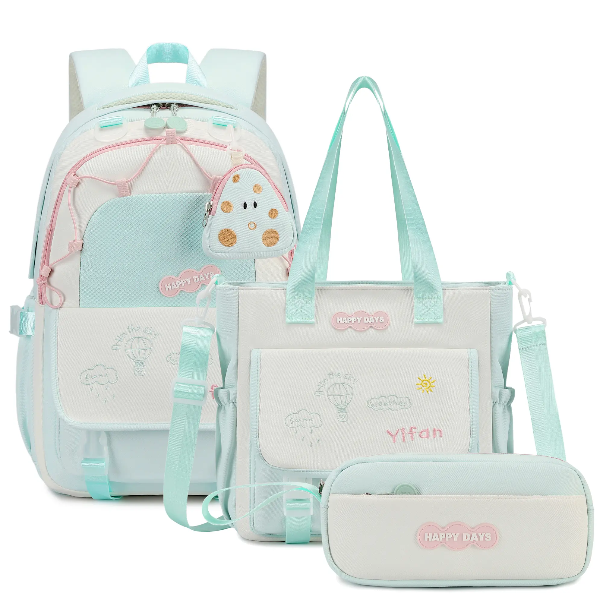 School Backpack for Girls, 3PCS Girls Backpack with Tote Bag Pencil Case,Cute Teens Bookbag for Elementary Middle High School
