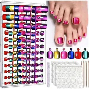 FANDAMEI Press on Toenails, 6 Colors Cat Eye Toe Press On Nails Short Square, Press on Toenails for Women, Glue on Toe Nails Glossy Toe Fake Nails for Nail Art