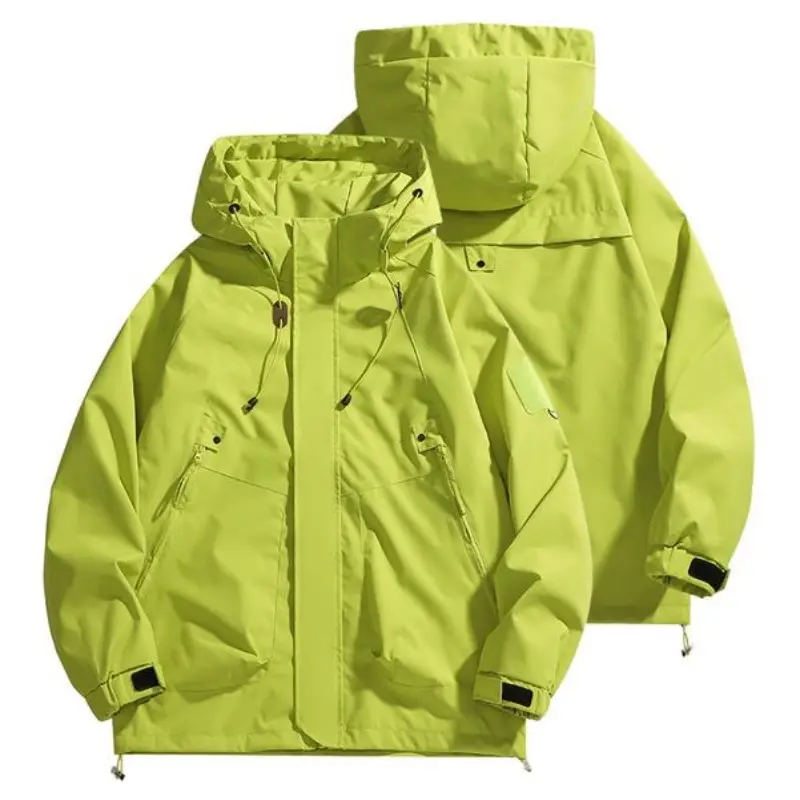 Men's Stylish Trench Coat, Long Sleeve Windproof Workwear Jacket with Detachable Hood and Multiple Pockets for Casual Outdoor Wear, Menswear, Athletic, Tops, Activewear, Plain, Regular Fit, Polyester, Loose, New Year, Zip, No
