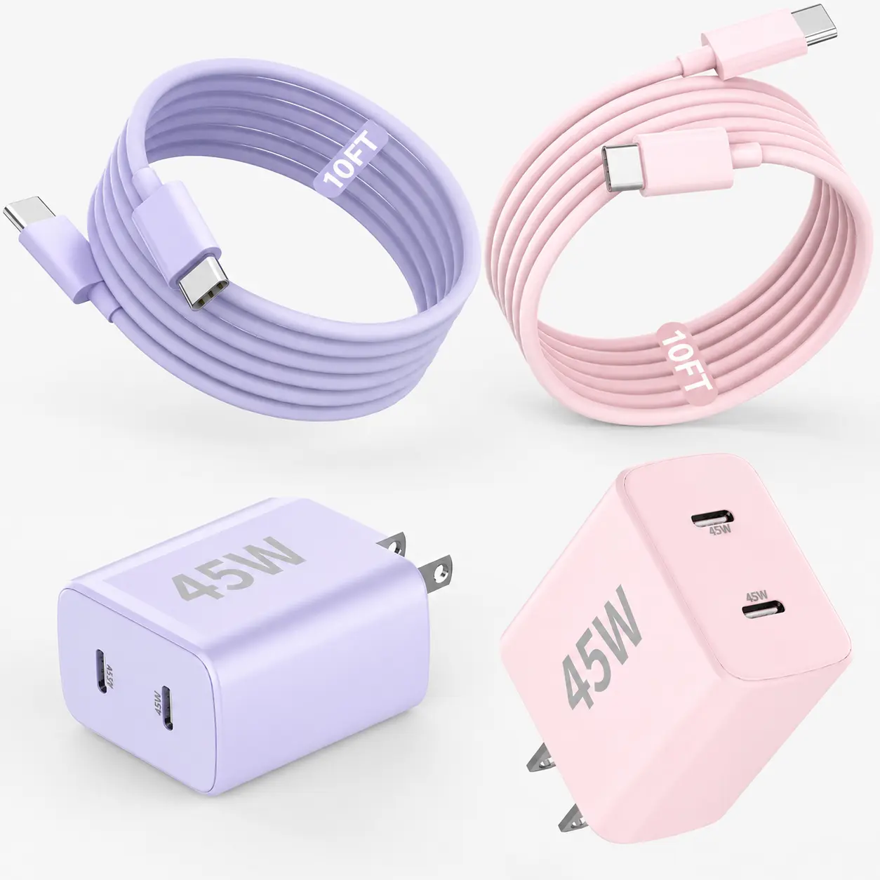 45W iPhone 17/Samsung Charger Fast Charging, Dual Port USB C charger block  | PD 3.0 Wall Plug Charger with Long 10FT USB C to C Cable for iPhone 17/16 Pro Max/15 Series/iPad Pro/S26/S25