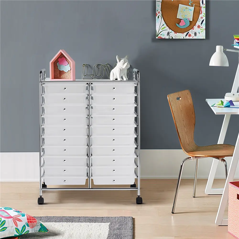 Costoffs 20-Drawer Steel Rolling Storage Cart - Lightweight Minimalist, Large-Capacity Multi-Slot 10-Tier Freestanding 360° Wheels Utility Cart for Home, Studio, Large-Capacity Utility Carts, Multi-Slot Utility Carts
