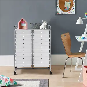 Costoffs 20-Drawer Steel Rolling Storage Cart Racks - Lightweight Minimalist, Space-Saving, Large-Capacity Mobile Organizer with Smooth-Slide 360° Wheels for Home, Studio