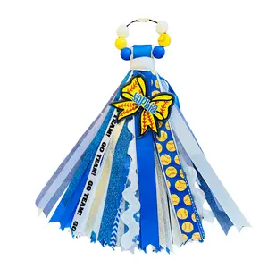 Softball Bow Ribbon Bag Tag Keychain – Customizable Design with Name & Team Colors, Softball Gift, Sports Team Accessories, School Spirit Bag Charm -Zipper Pull, Sports Bag Tassel, Bag Charm, Ribbon Keychain