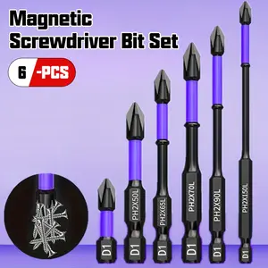 QTG 6Pcs Anti-Slip D1 Steel Magnetic Screwdriver Drill Bit Set, Magnetic Screwdriver Bit Set, Magnetic Anti-Slip Drill Bit, Quick Change Screwdriver Bits, 1/4" Shank, Phillips, for Electric & Manual Drivers