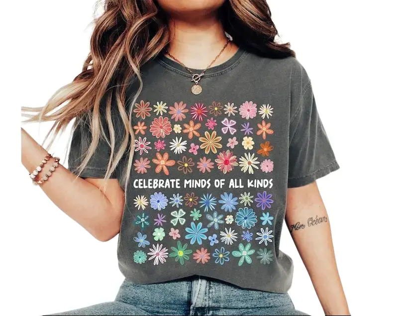 Comfort Colors Celebrate Minds of All Kinds T-Shirt, Mental Health Awareness Shirt, Teacher Appreciation, Relaxed Fit, Casual Graphic Tee