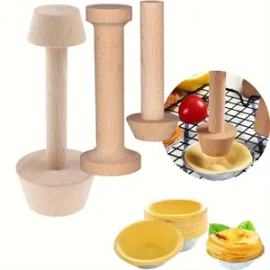 3 Pcs Wooden Tart Tamper Set, Double Side Pie Pastry Dough Tamper, Egg Tart Pan Mold DIY Cake Pastry Baking Tool for Mini Egg Tart, Cheesecakes, Pasta and Dessert Baking