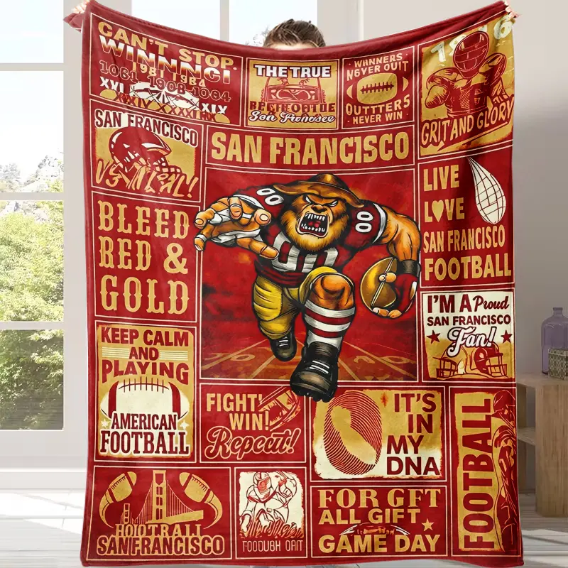 Countdown Sale! San Francisco Collegiate Design Throw Blanket - Ultra Soft, Lightweight, Warm Nap Option, Football Team Spirit Fashion Print, Ideal for Game Day & Campfire-BBQ, Sports Fan Gift, Throw Blankets