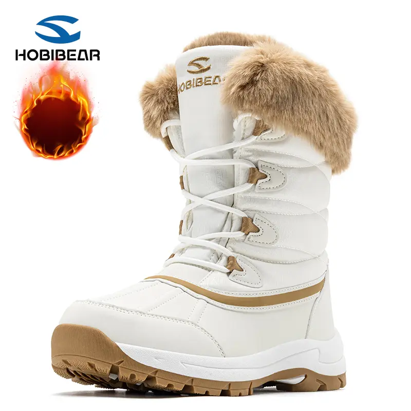 HOBIBEAR Women's Snow Boots, Waterproof Insulated Winter Footwear, Mid-Calf Lace-Up with Faux Fur Lining, Cushioned Footbed and All Weather Grip, Reinforced, Outdoors, Rubber tiktokshopbacktoschool, Shoe, Moisture-Wick