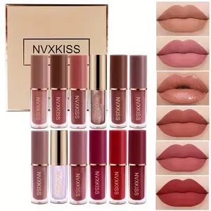 12-piece multi-colored lip gloss set, Long Lasting Lipgloss, Lippie gloss, with matte and fine shimmer dual textures, lightweight and smooth, brown tones are versatile, suitable for various daily makeup looks, The gift box is exquisite