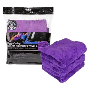 Chemical Guys  16 x 16 in. Happy Ending Ultra Plush Edgeless Microfiber Towel, Purple - Pack of 3