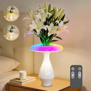 Honey Tour 2-in-1 Ceramic Vase Table Lamp, RGB Color-Changing & 3000K Warm Light Bedside Lamp for Bedroom & Desk Decor