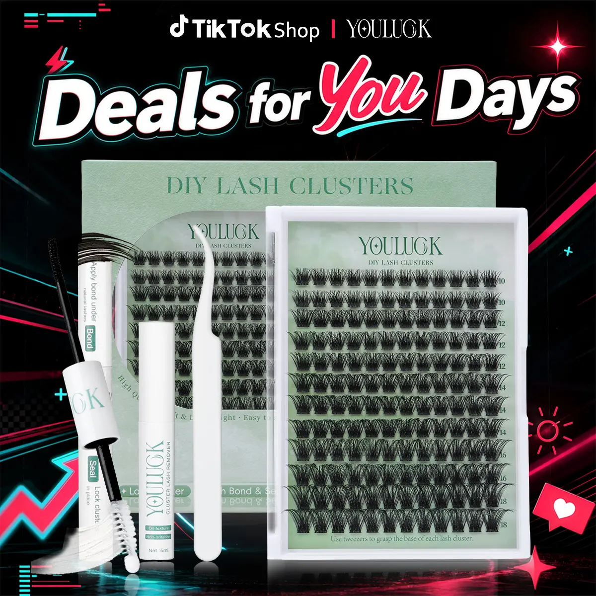 YOULUCK Air Enchantress Lashes Lash Clusters Upgraded – Waterproof Lightweight Natural Fluffy Individual Eyelash Extensions with Ultra-Thin Band Bond Seal Remover Set Perfect for Beginners