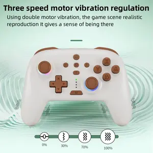 Wireless Game Controller for Switch/Switch Lite/OLED, RGB Light, Turbo & Vibration, Cute White Brown Design, Bluetooth Gamepad for PC/Android