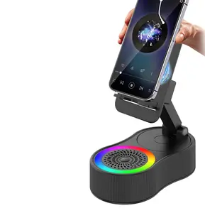 5-in-1 Multifunctional Wireless Induction Bluetooth Speaker, 3000mAh Emergency Power Bank & 300° Foldable Phone/Tablet Holder, Colorful Ambient Light Stereo Audio, Universal for iOS Android Devices, Ideal Birthday Gift for Women