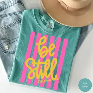 Comfort Colors Be Still Shirt - Love Like Jesus - Girly Pink Stripes T-Shirt - Coquette Aesthetic Faith Clothing - Spring Whimsy Tee