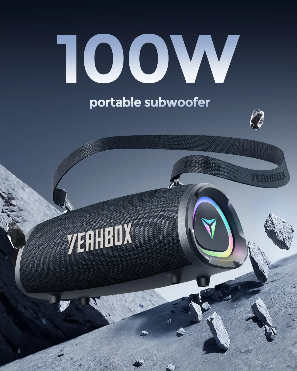YEAHBOX 100W Max Portable Bluetooth Audio Speaker - Bass Speaker, Battery Powered, Colorful LED, Exclusive Acoustic Design, Aux Input, USB Connectivity, Ideal for Indoor & Outdoor Use, Bass Speakers, Portable Speakers