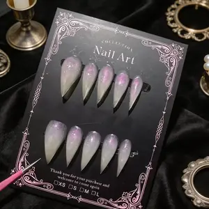 Handmade glitter gradient false nails in Gothic style with dragon claws, cat claws, and animal claws; reusable.