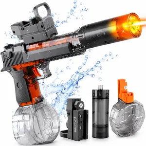 Electric Water Blaster Toy with LED Light Effects, Rechargeable Automatic Summer Water Blaster with Large Capacity Drum, Long Range Pool Beach Backyard Outdoor Toy for Kids & Teens