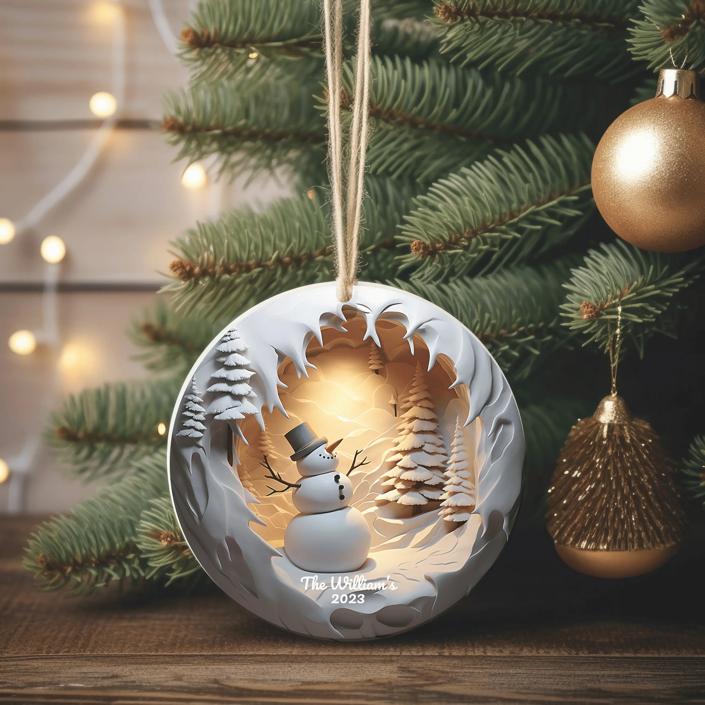 Personalized Print Snowman Ornament, Christmas Tree Decoration, Snowman 2023 Ornament, Snowman ornament, personalized Family Ornament
