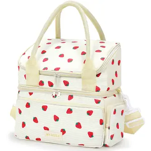 Women's Lunch Bag, Dual-Layer Large Capacity Insulated Adult Lunch Box, Reusable Leak-Proof Cooler Bag with Shoulder Strap, Durable Insulated Bag, 16L Velvet Material