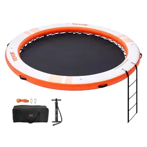 VEVOR Inflatable Floating Dock,  , ø8FT Inflatable Dock Platform with ø5FT Trampoline Mesh Pool, Non-Slip Floating Platform Water Mat with Portable Bag & Detachable Ladder for Pool Beach Relaxation