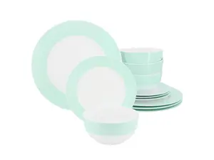 Martha Stewart 12 Piece Banded Fine Ceramic Dinnerware Set in Baby Blue